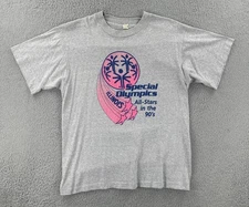 Vtg Screen Stars L Gray Single Stitch USA Made Tee 90s Special Olympics Illinois
