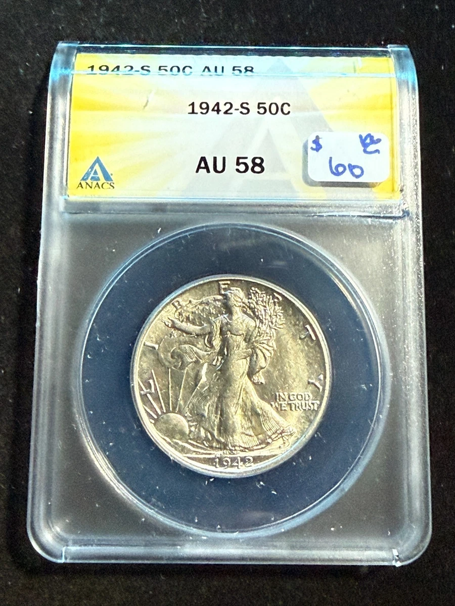 AU 58 Graded 1942 Year Liberty Walking Half Dollars (1916-1947