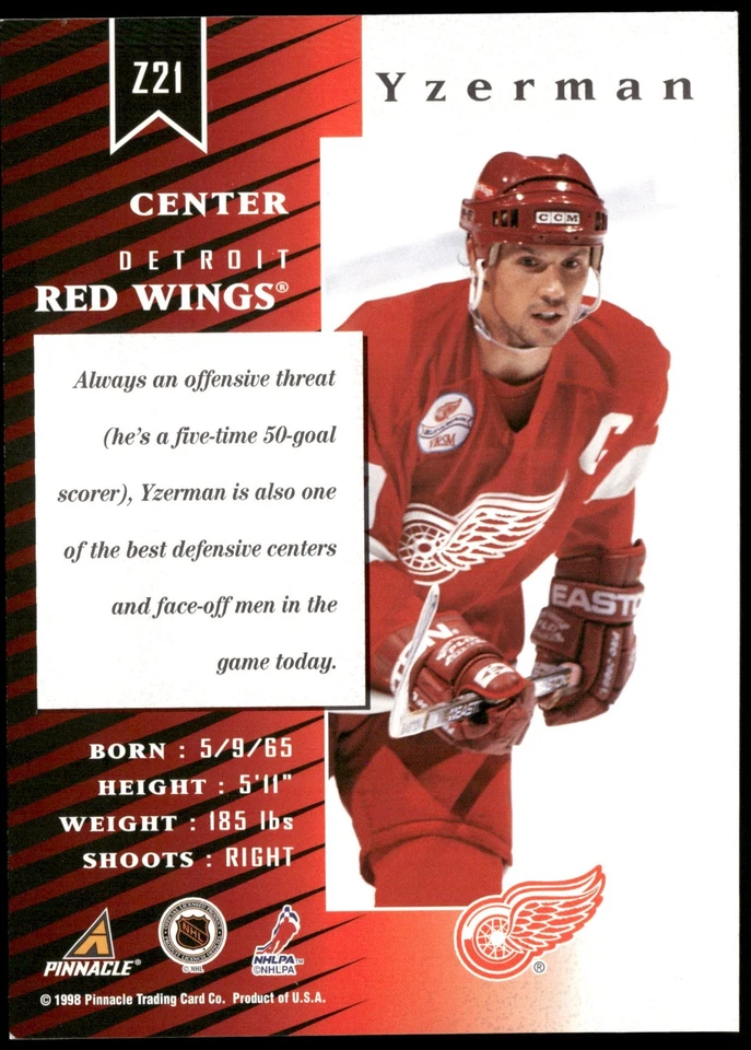 1997-98 Zenith 5x7 Silver Impulse Uncut #Z21 Steve Yzerman - Image 2 of 2