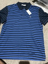 Calvin Klein Men's Striped Monogram Smooth Cotton Polo Shirt - Medium- 69 - NWT