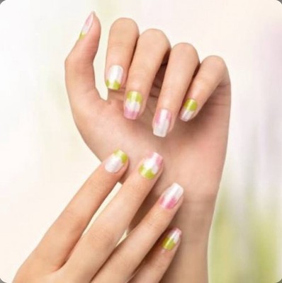 Color Street Nail Polish Strips~To Dye For~Shimmer White Base Pastel Pink Green