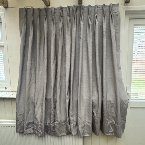 Silver Grey Curtain 1 Peice Pleated Faux Silk Lined Handmade Used Condition - Picture 5 of 13