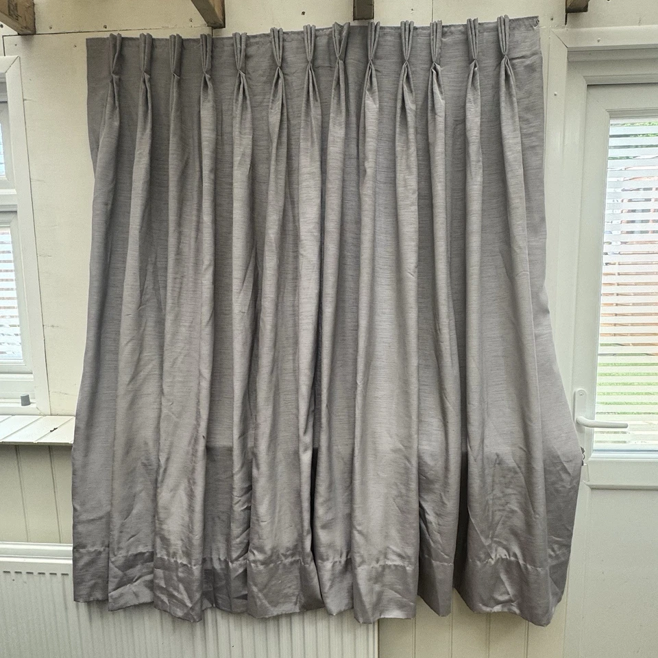 Silver / Grey Curtain 1 Peice Pleated Faux Silk Fully Lined Handmade Used - Image 4 of 4