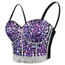 NWT ELLACCI Purple Rhinestone Pearl Bustier Corset Crop Top XS