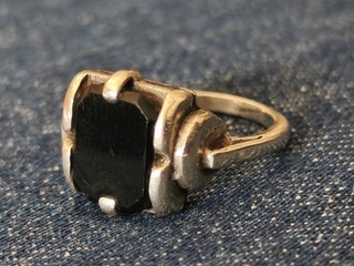 Bague Art Déco Argent Massif & Pierre à Identifier Taille 50 6 7 g Bijoux