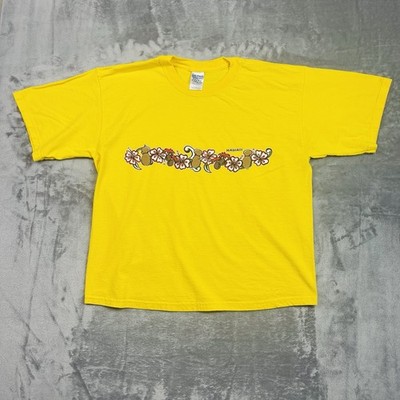 Hawaii T Shirt Youth Large Yellow Floral Graphic Souvenir Gilden 100% Cotton