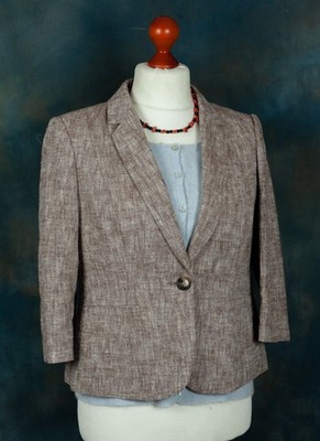 Viyella Petites brauner Tweed-Stil strukturierter Melange Webbrauner Blazer. UK 12