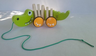 Hape Walk Along Crocodile Alligator Wooden Pull & Push Toy For Toddler Green