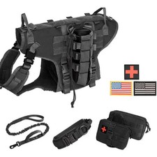Tactical Dog Vest Harness and Training Dog Collar with Bungee Dog Leash Set N...