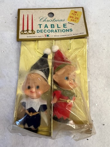 Vintage Christmas Pixie Elves In Original Package Made In Japan One Blue One Red