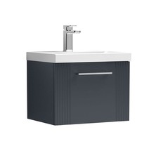 Nuie Deco 500mm Fluted Anthracite Wall Hung Basin 1-Drawer Vanity Unit Ceramic