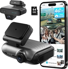 4G LTE Dash Cam with 64GB Card Dual 2K Car Camera Front Inside Remote Live View
