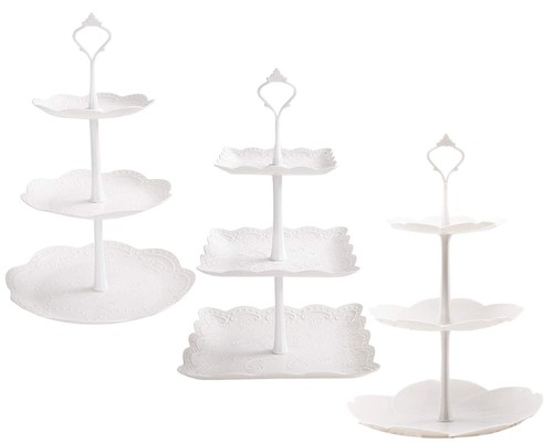 3 Pack 3 Tiers White Plastic Cupcake Stand Dessert Stand Tiered Serving Trays...