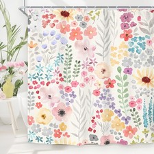 Cute Floral Colorful Shower Curtain,Spring Boho Girls Girly Wildflower Pink F...