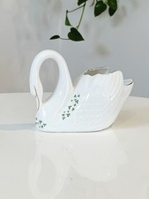 Royal Tara Swan Planter White Gold Shamrocks Bone China Ireland