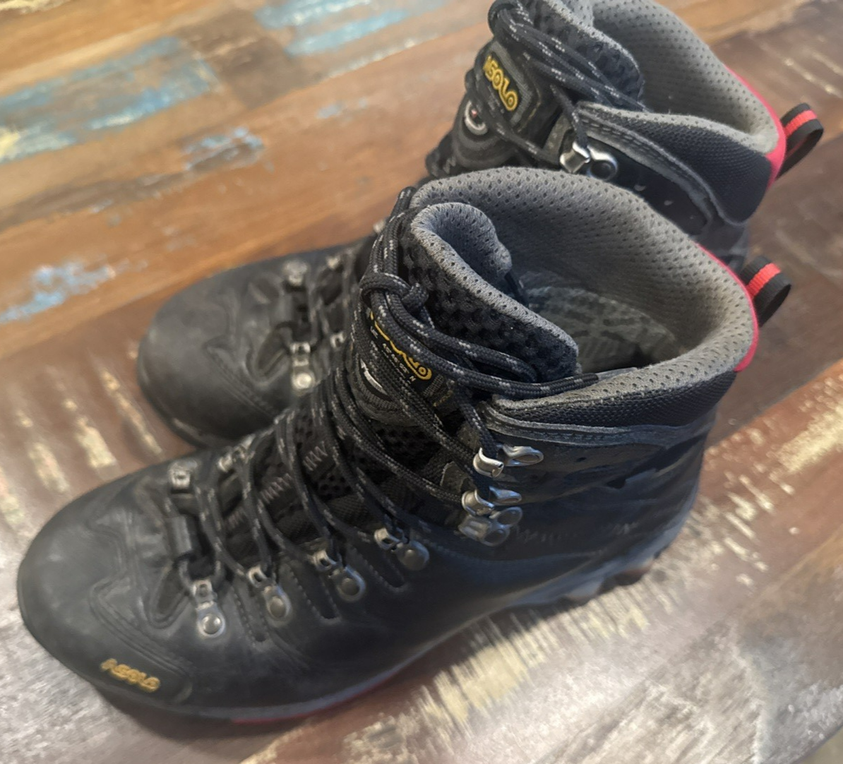 SAOLA Stivali da trekking ASOLO GORE TEX trail uomo US 8 5 pelle nera suola Vibram outdoor