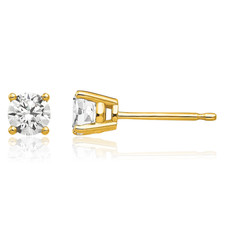 14K Solid Yellow Gold 4mm CZ Stud Earrings