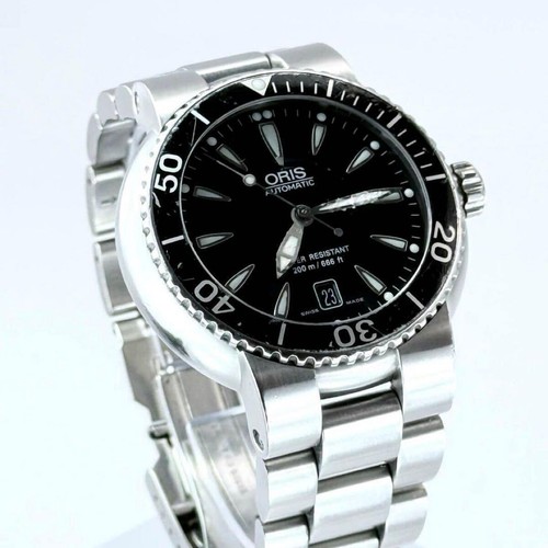 Orologio Uomo Automatico ORIS Diver's Date 7533 Quadrante Nero Lunetta Girevole Argento - Foto 3 di 10