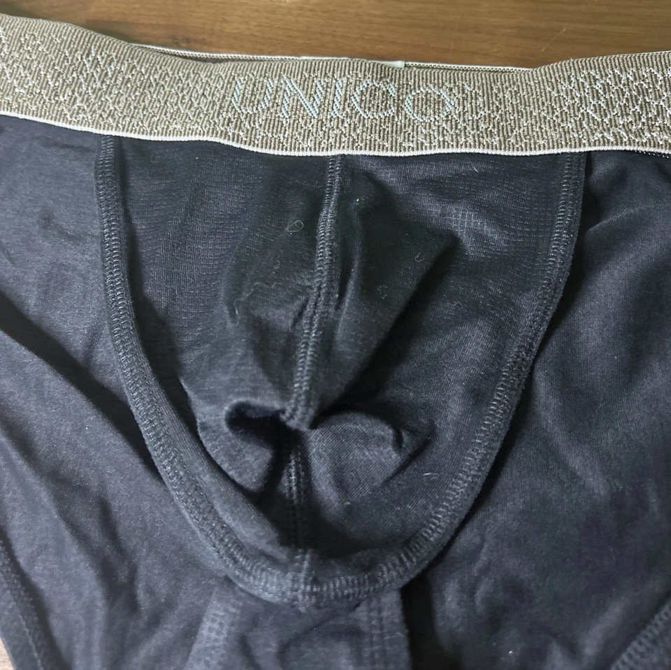 Vtg Unico String Bikini Briefs Sz L Black Briefs Thick Band Nylon Second Skin - Image 2 of 4
