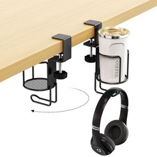 2 in 1 Desk Cup Holder with Headphone Hanger Holder, Anti-Spill Clip-On Table...