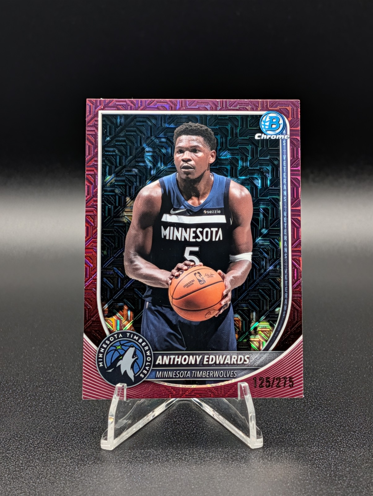 2025-26 Bowman Basketball Anthony Edwards Burgundy Mojo Refractor #BCV-103