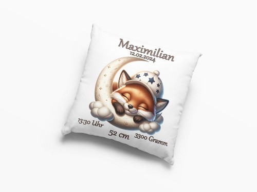 Babygeschenk Personalisiert Kissen mit Namen Fuchs Taufgeschenk Geburt Baby Kind - Bild 7 von 9