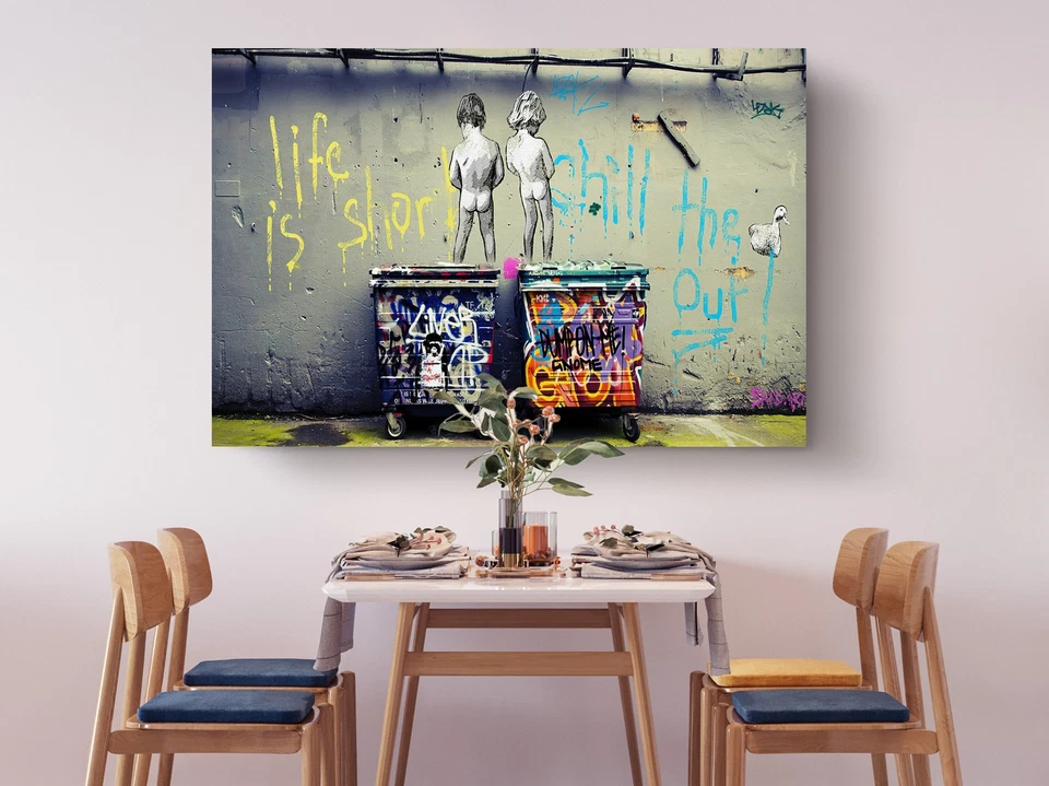 Impresión en lienzo Banksy orinar niños arte de pared listo para colgar impresión de bellas artes Foto 2 de 4