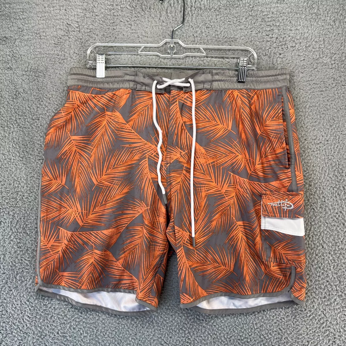 Reel Life Board Shorts Men s 2XL XXL Orange Gray Swim Trunks Lightweight Fishing
