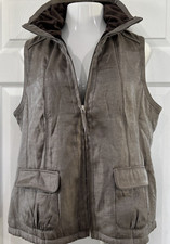 Chico's 2 Metallic Zip Front Vest Soft Brown Lined Collar Shimmer 12 L