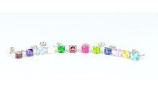 14k White Gold Solid Square Princess Cut Birthstone 4MM CZ Stud Earrings