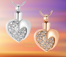 New Heart Wave Crystal Cremation Urn Ashes Memorial Necklace