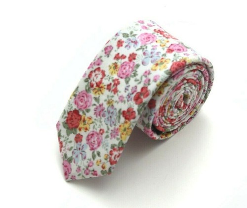 New Pink Floral cotton Men’s Necktie Skinny 2 1/2W 58L - Picture 5 of 6