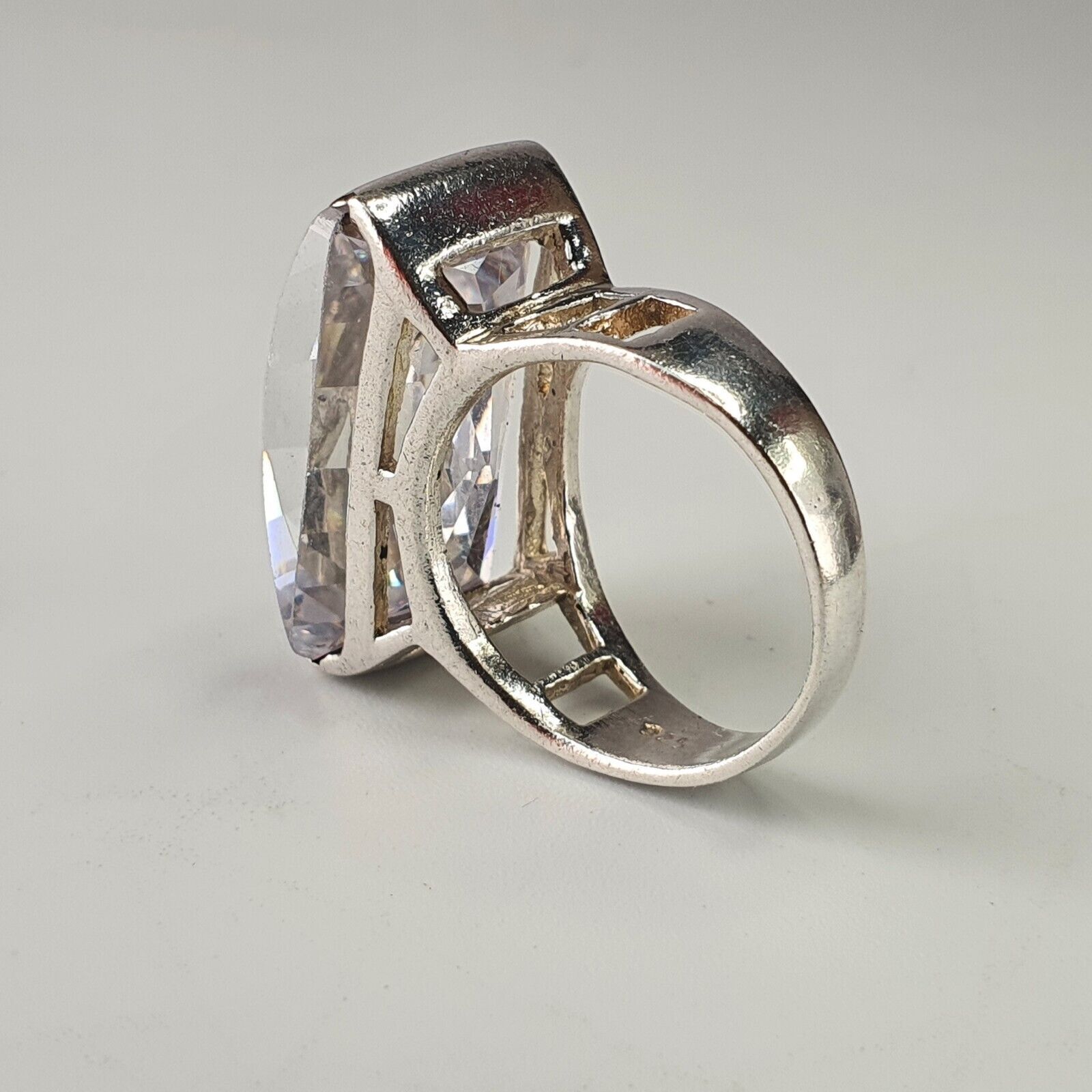 Solid Sterling Silver Large Rectangular Clear Gem… - image 4