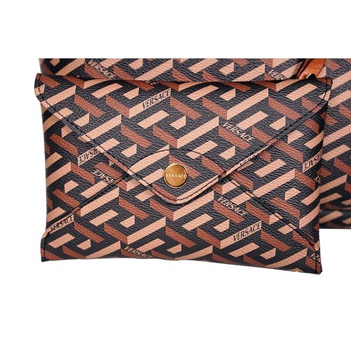 NEW $995 VERSACE RUNWAY Caramel LA GRECA Signature MEDIUM TOTE BAG w/ POUCH NWT - Picture 6 of 24