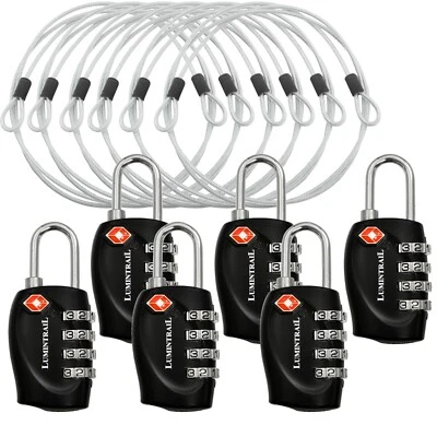 Lumintrail TSA Travel Luggage Lock, 4 Dial Combination with 4 ft Steel Cable