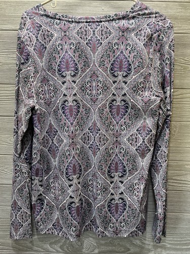 Croft & Barrow Classic Tee Shirt Top Size XL Long Sleeve Purple Black White - Picture 5 of 5