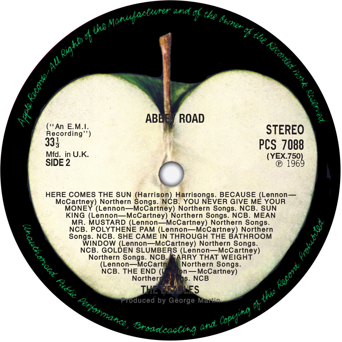 The Beatles. Abbey Road. Repro vinyl record label sticker. 100mm