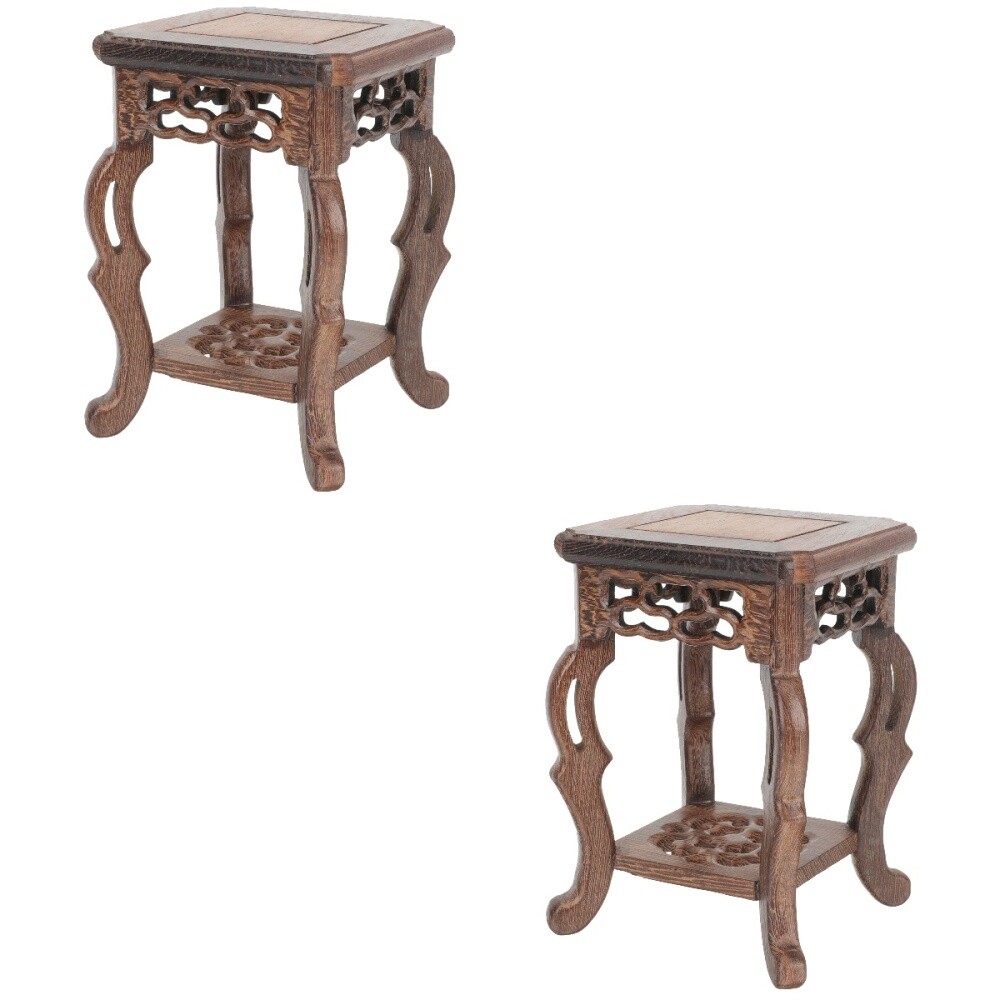 2 PCS Flower Pot Base Wood Pedestal Stand Desktop Planter Furniture