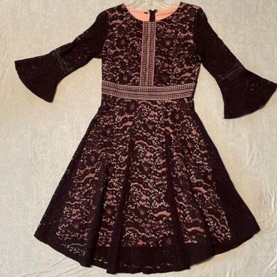 Black lace dress Vintage-style Full Lace Contrast Bell-Sleeve black over  blush | eBay
