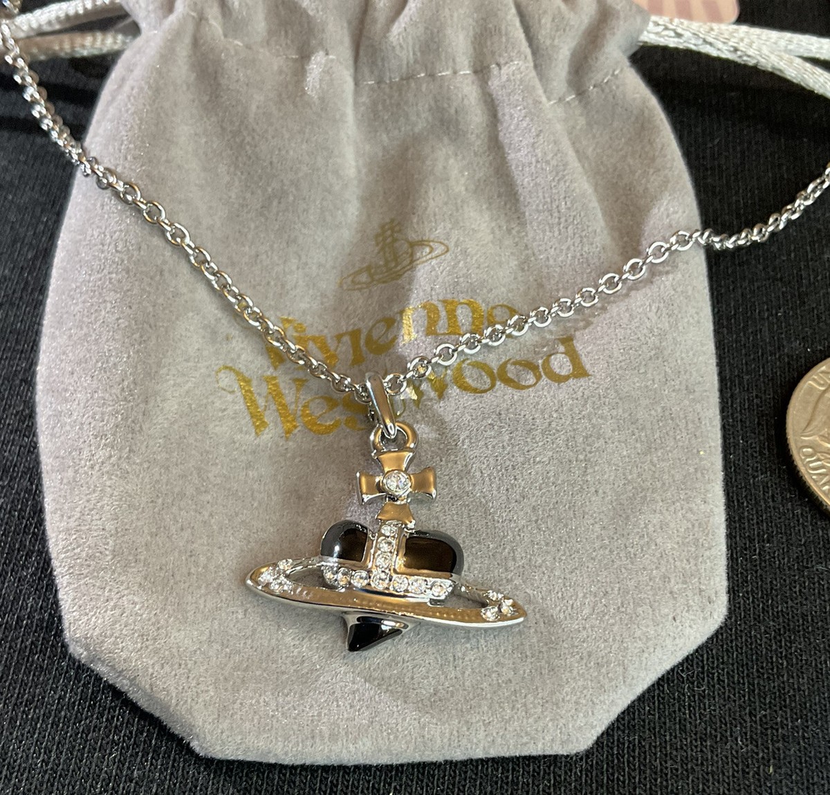 アクセサリー Vivienne Westwood DIAMANTE HEART PENDANT Vivienne Westwood Diamante Black Heart Orb Necklace Pendant