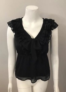 H&M Black Chiffon Ruffle Lace Trim Bow Front Sleeveless Top Size 4 | eBay