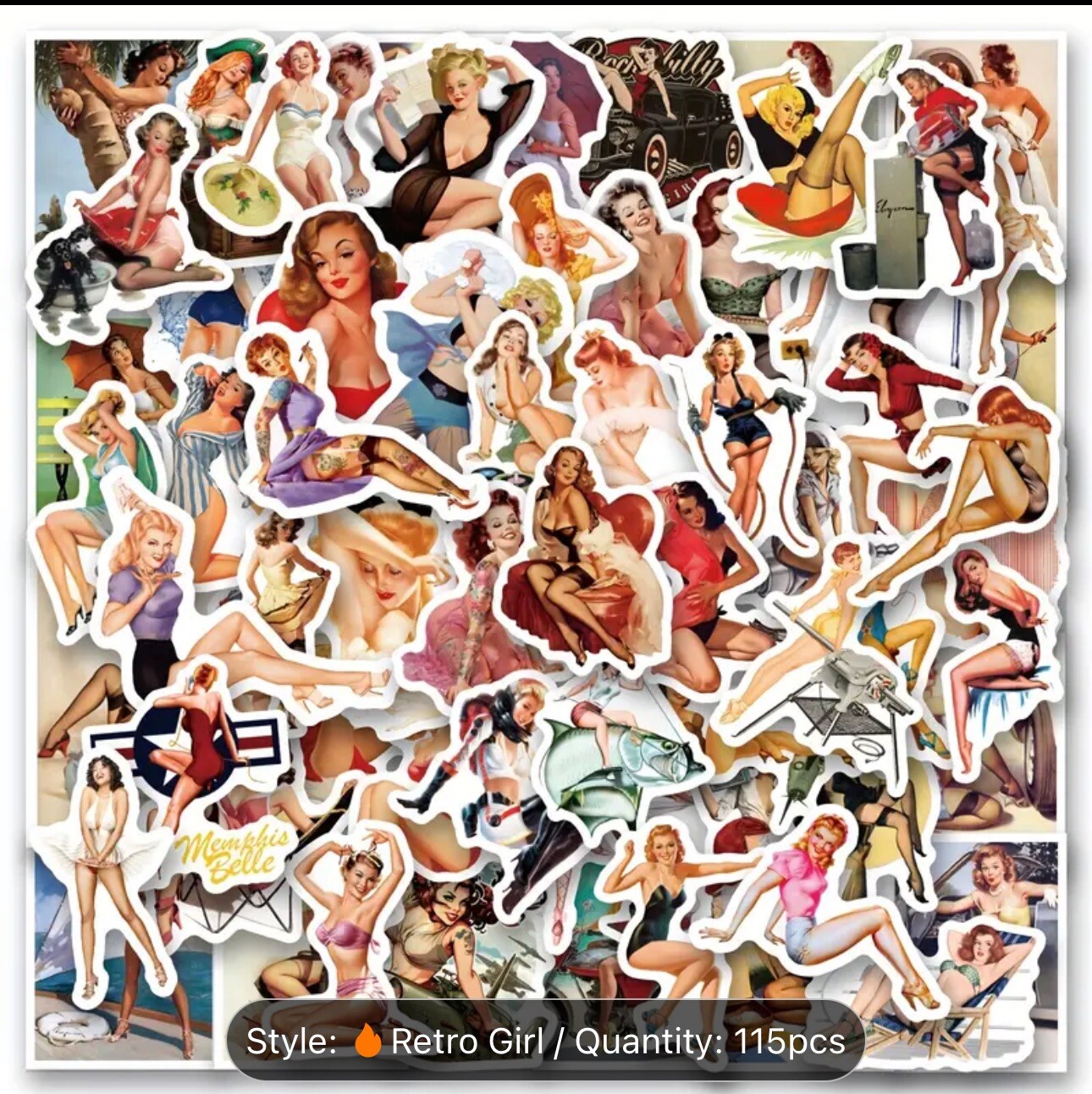 115Pcs Retro Girls Vinyl Stickers for Laptop Luggage Water B