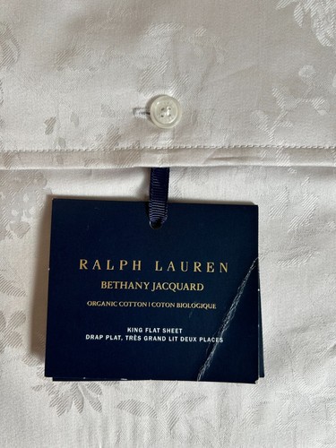 Ralph Lauren Bethany Jacquard King Flat Sheet Silver Organic Cotton $245 NWT - Picture 3 of 7