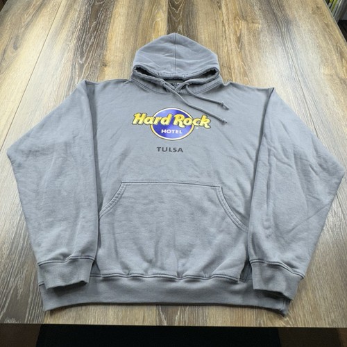 Vintage Hard Rock Cafe Hoodie Mens L Gray Tulsa OK Hotel USA Sweatshirt Sweater - Picture 2 of 12
