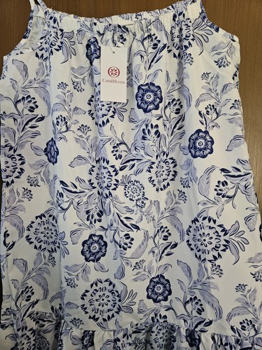 Women's Size Small Blue White Lightweight Floral CamiBloom Spaghetti Strap Dress - Picture 12 of 12