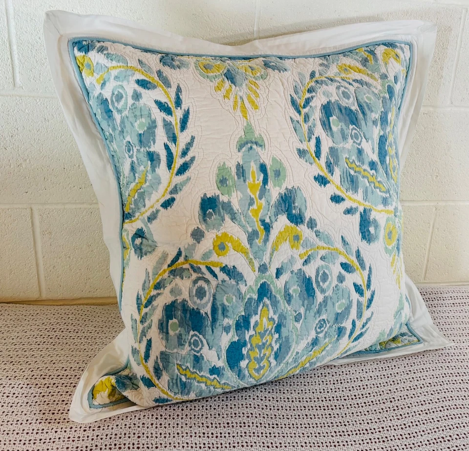 Medallón Paloma Reversible Azul Amarillo COLCHADO ED EURO Almohada Falsa 100% ALGODÓN Foto 3 de 4