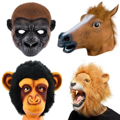 Latex Animal Head Mask Lion Monkey Chimp Dog Horse Head Mask Halloween Costume