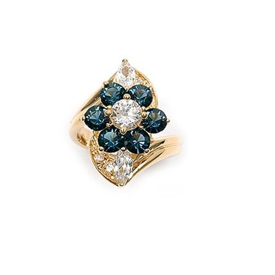 Bague Femme T62 Fleur Avec Diamant & Saphir Cz - Plaqué Or 18K Laminé, Taille 62, Joaillerie Neuve