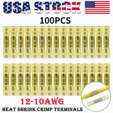 100PCS Yellow 12-10 AWG Heat Shrink Crimp Terminals Kit Wire Butt Connectors