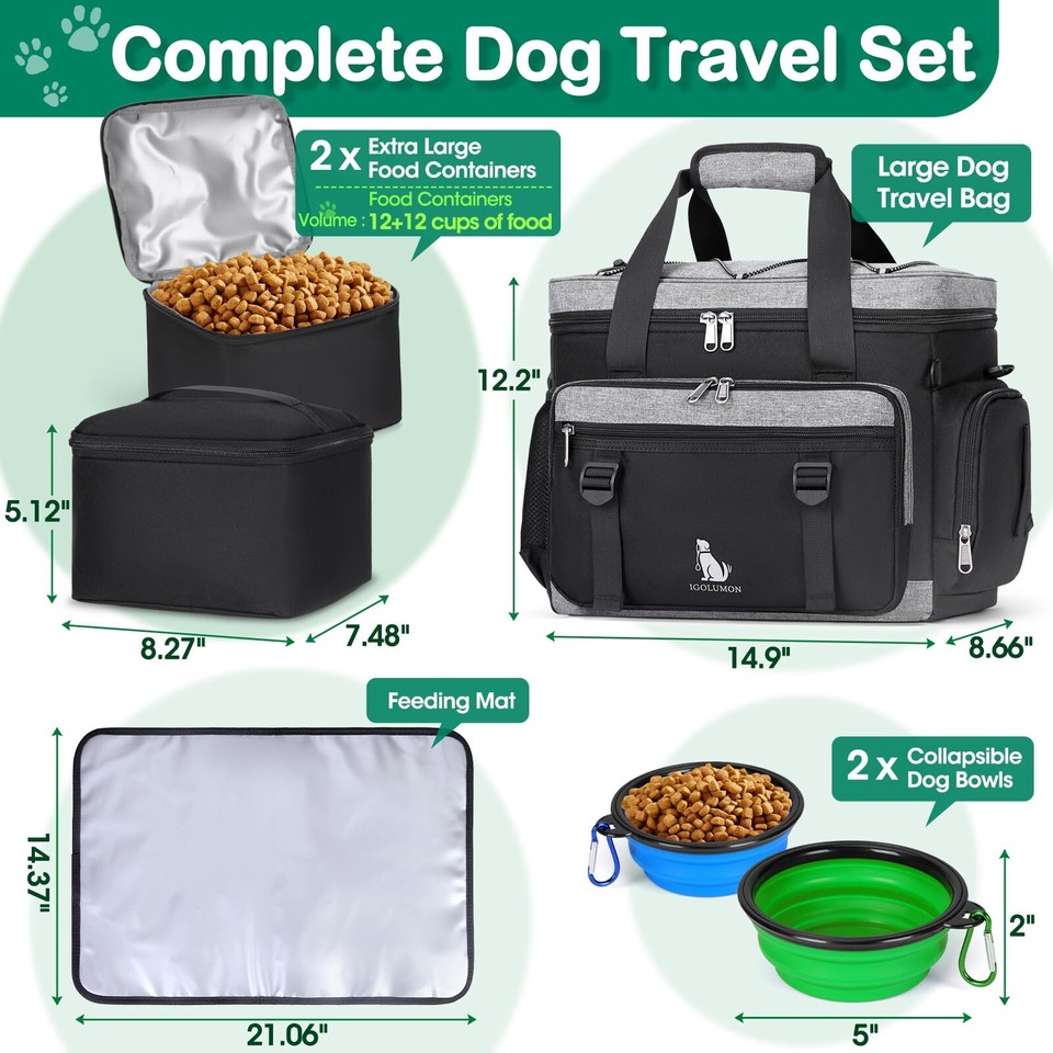 Dog Travel Bag Large Pet Travel Bags Set for Supplies Weekend Dog